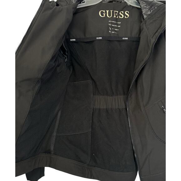 Guess Softshell Hooded Jacket Black Water + Wind Resistant Full Zip Size M - Picture 9 of 11